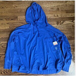 Free People Hot Shot Hooded Layer HOODIE TOP WOMENS SZ Small Shirt Royal Blue